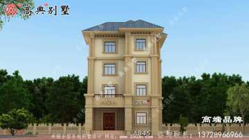 这款简欧四层别墅设计，外墙浅棕色，清新简单又大方。