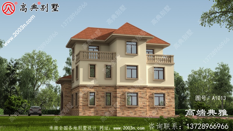 欧式三层自建别墅建筑设计图及效果图