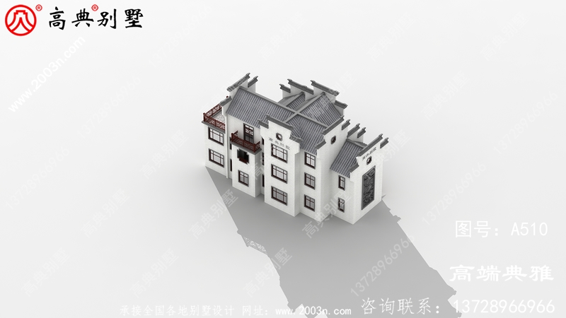 中式三层别墅外观设计效果图，复式设计大气奢华
