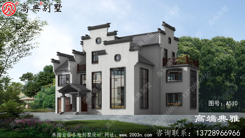 中式三层别墅外观设计效果图，复式设计大气奢华