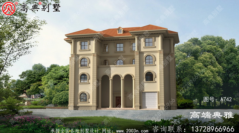 法式别墅设计纸带效果图,设计方案展示三层别墅