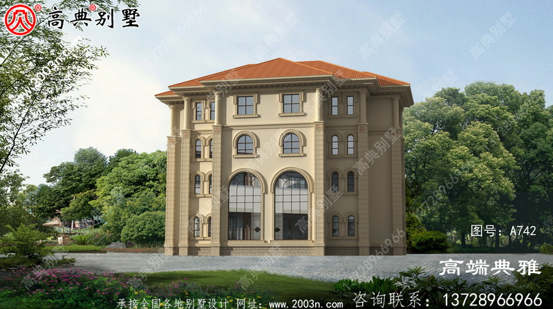 法式别墅设计纸带效果图,设计方案展示三层别墅