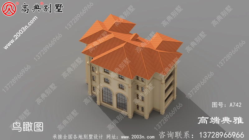 法式别墅设计纸带效果图,设计方案展示三层别墅