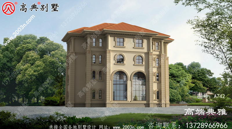 法式别墅设计纸带效果图,设计方案展示三层别墅