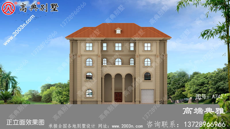 法式别墅设计纸带效果图,设计方案展示三层别墅