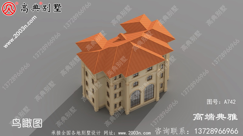 法式别墅设计纸带效果图,设计方案展示三层别墅