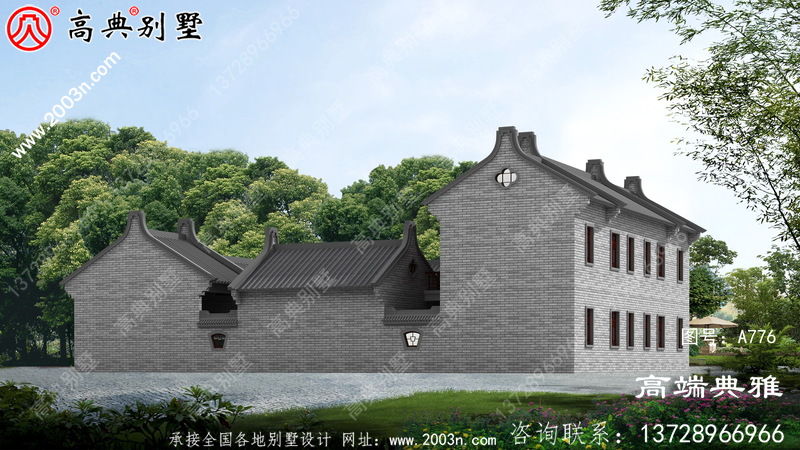 新中式两层别墅的设计图，占地419平方米