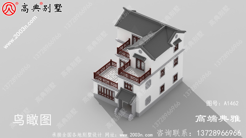中式三层房屋设计图纸，设计效果图+整套施工图纸